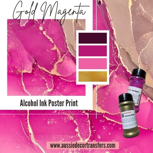 Aussie Decor Transfers Poster Print Gold Magenta Alcohol Ink - Not Your Average Poster Print!