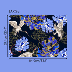 Japanese Cranes and Indigo Blooms Peel & Stick Vinyl Print