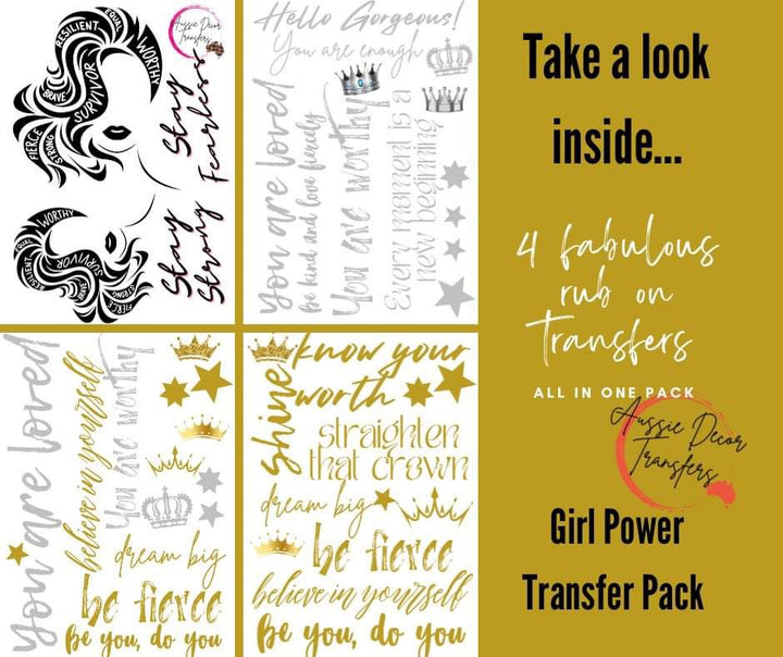 Girl Power Rub on Transfer Furniture & Craft Decals