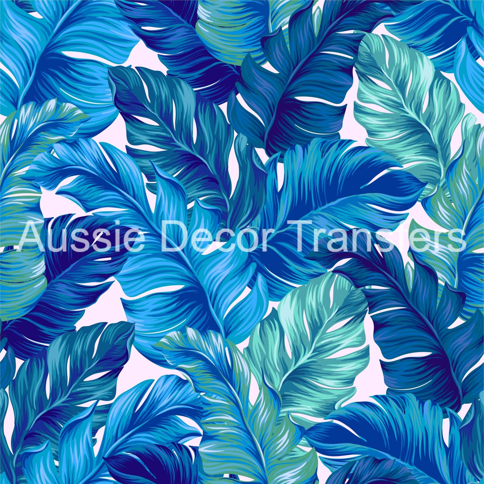 Aussie Decor Transfers Poster Print Blue & Green Palm Leaves - Not Your Average Poster Print! - AUS ONLY