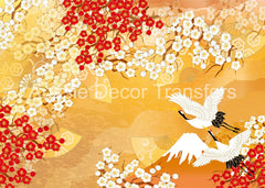 Aussie Decor Transfers Poster Print Cranes in Flight on Gold - Not Your Average Poster Print! - AUS ONLY
