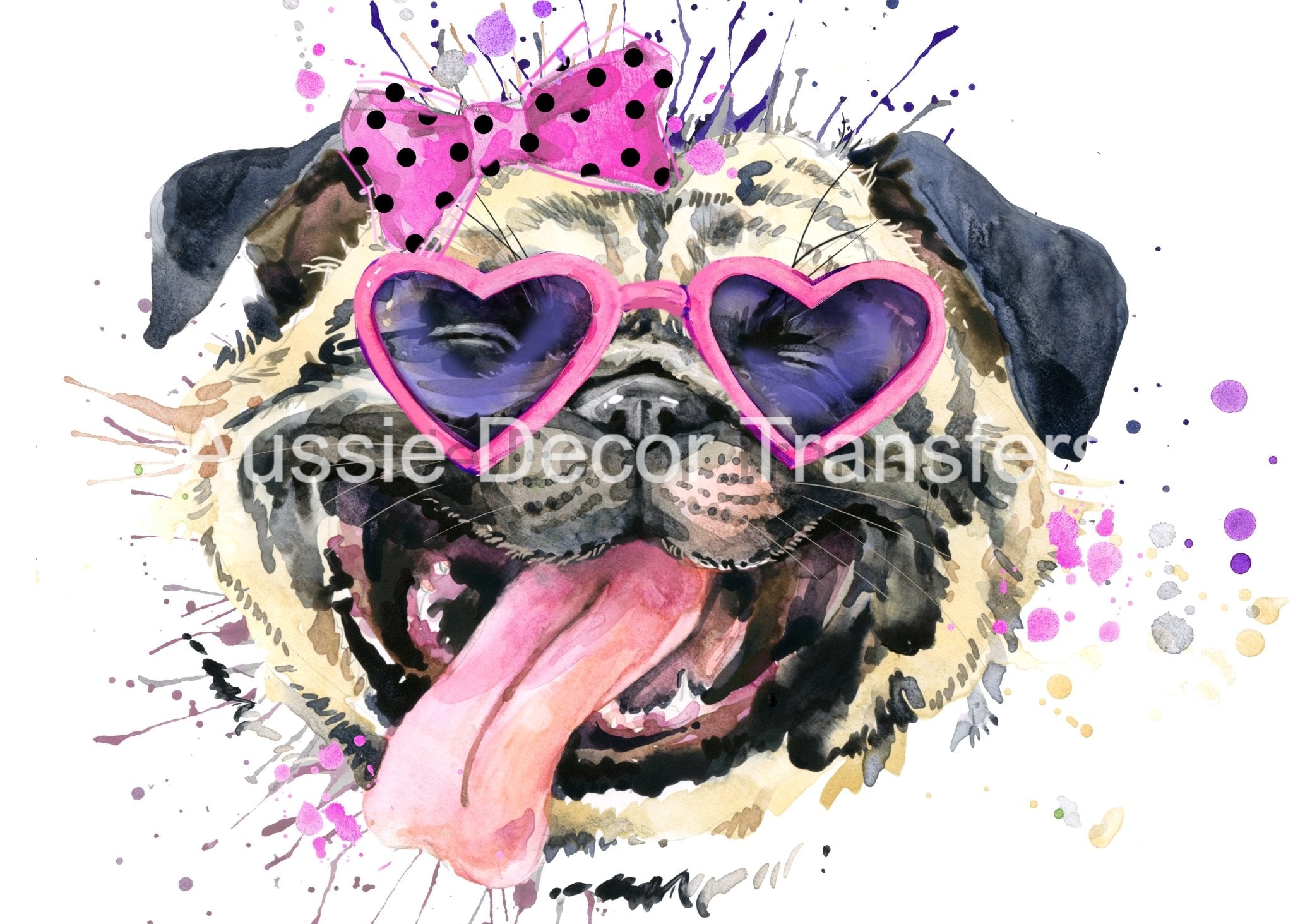 Aussie Decor Transfers Poster Print Girl Pug in Sunnies - Not Your Average Poster Print! - AUS ONLY