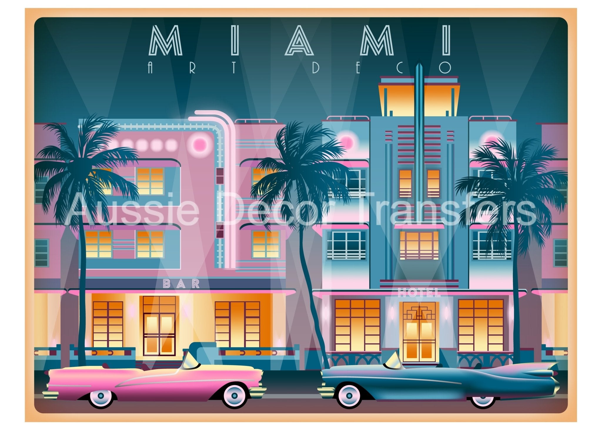 Aussie Decor Transfers Poster Print Miami - Not Your Average Poster Print! - AUS Only