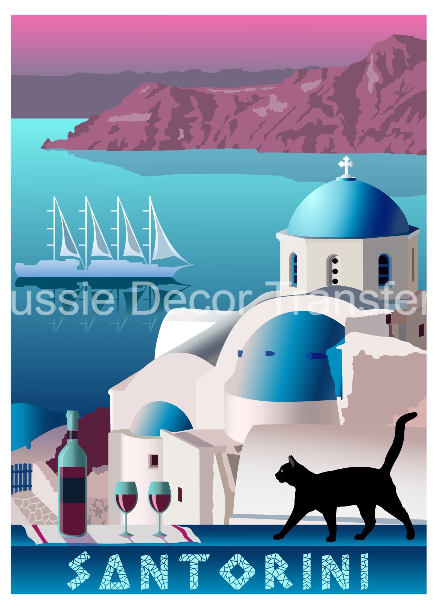 Aussie Decor Transfers Poster Print Santorini Poster - Not Your Average Poster Print! - AUS Only