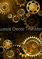 Aussie Decor Transfers Poster Print Steampunk Gold Wheels - Not Your Average Poster Print! - AUS Only