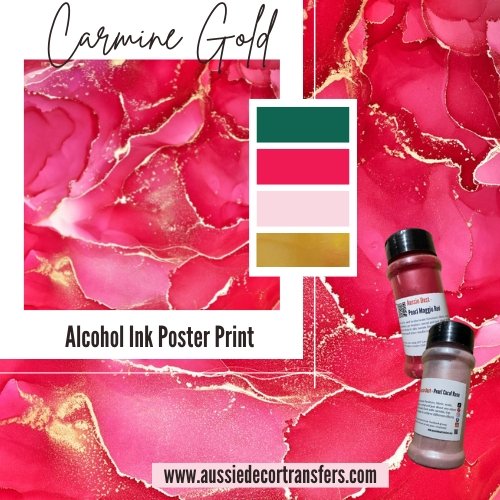 Carmine Gold Alcohol Ink Poster Print - Aussie Decor Transfers