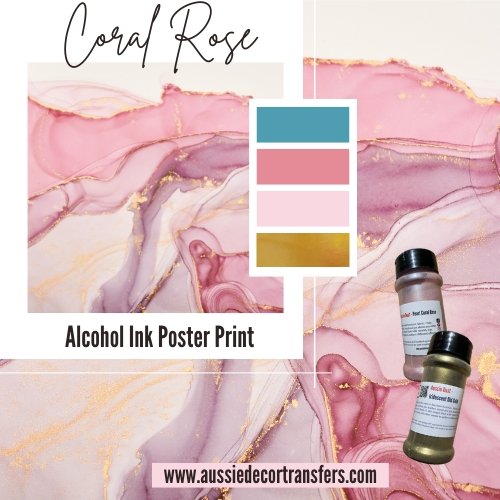 Coral Rose Alcohol Ink Poster Print - Aussie Decor Transfers
