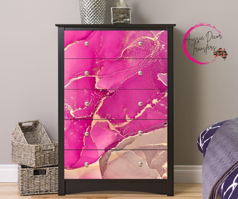 Gold Magenta Alcohol Ink Poster Print - Aussie Decor Transfers