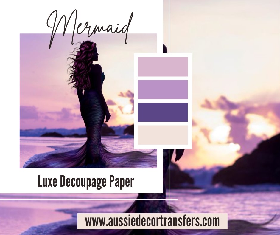 MERMAID AT SUNSET Luxe Decoupage Paper - 40gsm - Aussie Decor Transfers
