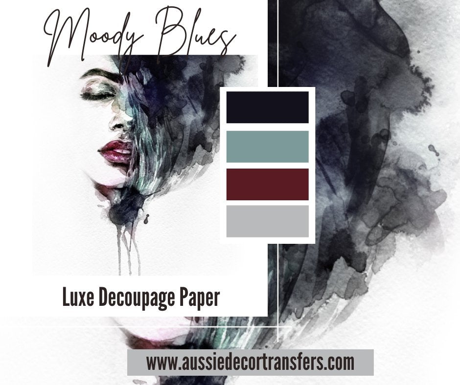 Moody Blues - Luxe Decoupage Paper - 40gsm - Aussie Decor Transfers