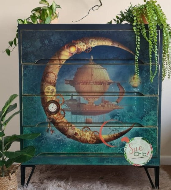 Steampunk Crescent Moonflight - Luxe Decoupage Paper 40gsm - Aussie Decor Transfers